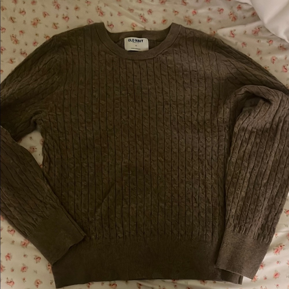 Old Navy Brown Crewneck Cable Knit Sweater